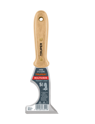 ESPÁTULA 2-1/2" DE 5 USOS CON MANGO DE MADERA, TRUPER